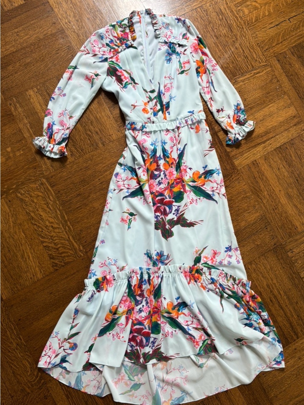 HUNTER BELL Mint Floral Ruffle Maxi Dress